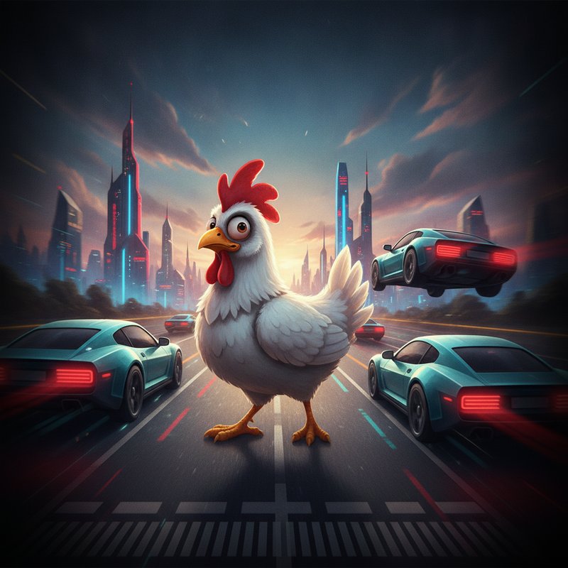 Chicken Road 2 - Gallina bianca attraversa la strada con auto turchesi